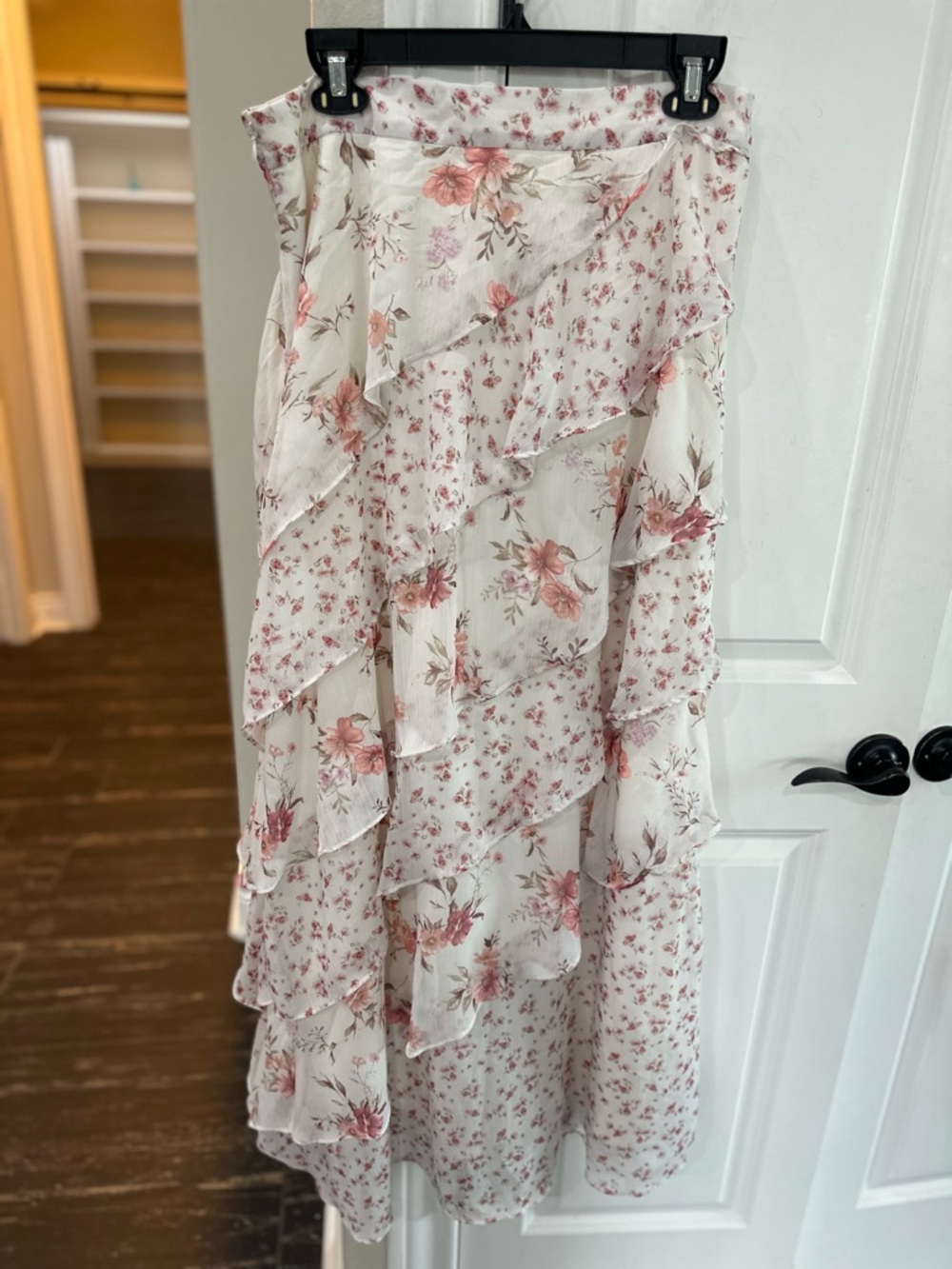 Altar'd State Cream Maxi Skirt with Pink Floral Ruffles - Picture 2 of 2